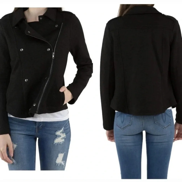 Velvet by Graham & Spencer Manthis French Terry Moto Jacket, Black, EUC! - Picture 1 of 13